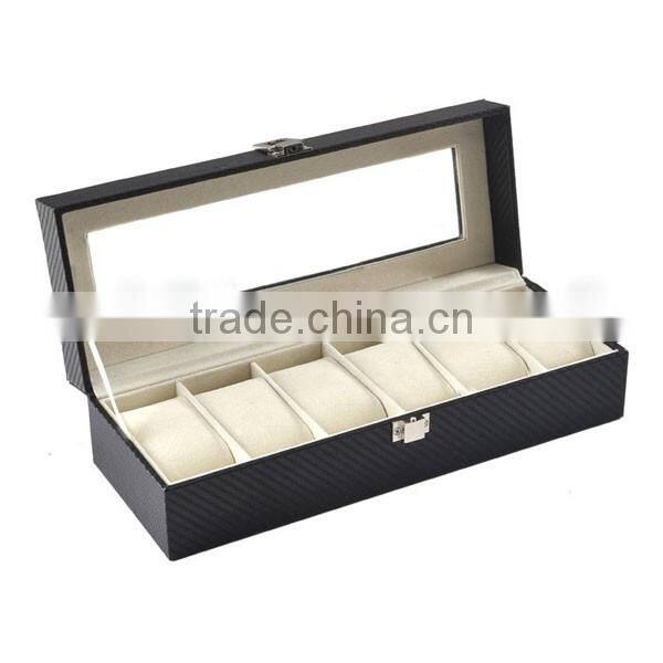 High-grade carbon fiber watch box 6 slots, transparent window display watches box