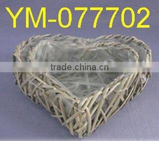 Willow Basket Heart Shape Flower Pot Set of Two