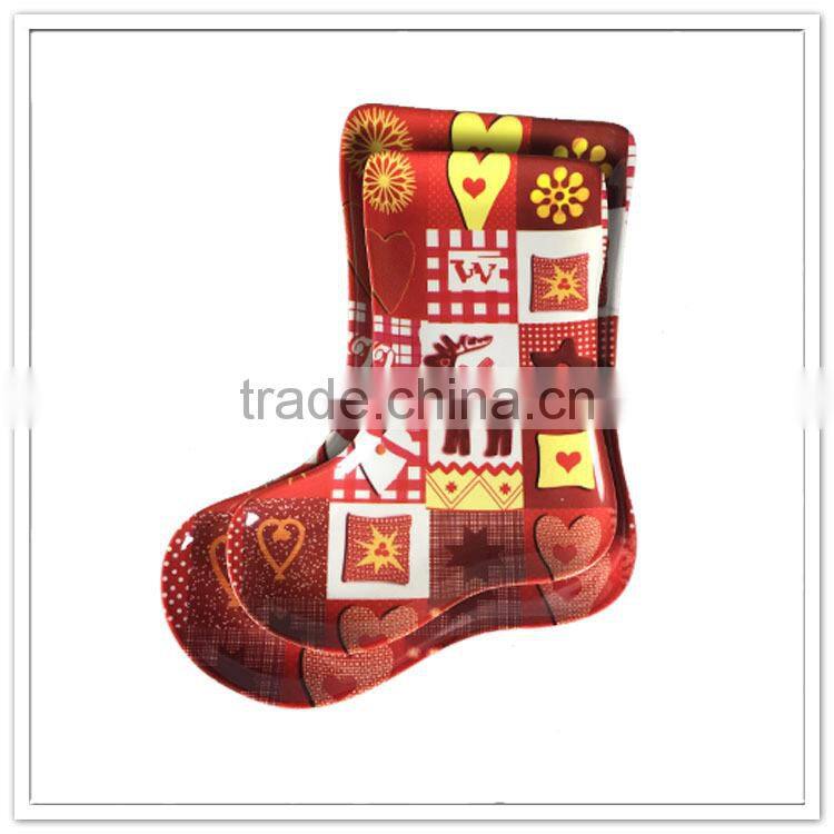 X'mas decorative sock melamine tray, funky sock shaped modern christmas plate