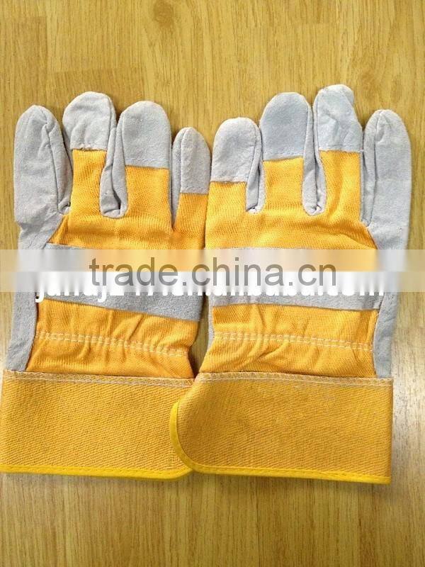 Yellow and Grey Leather Hand Working Safety Gloves