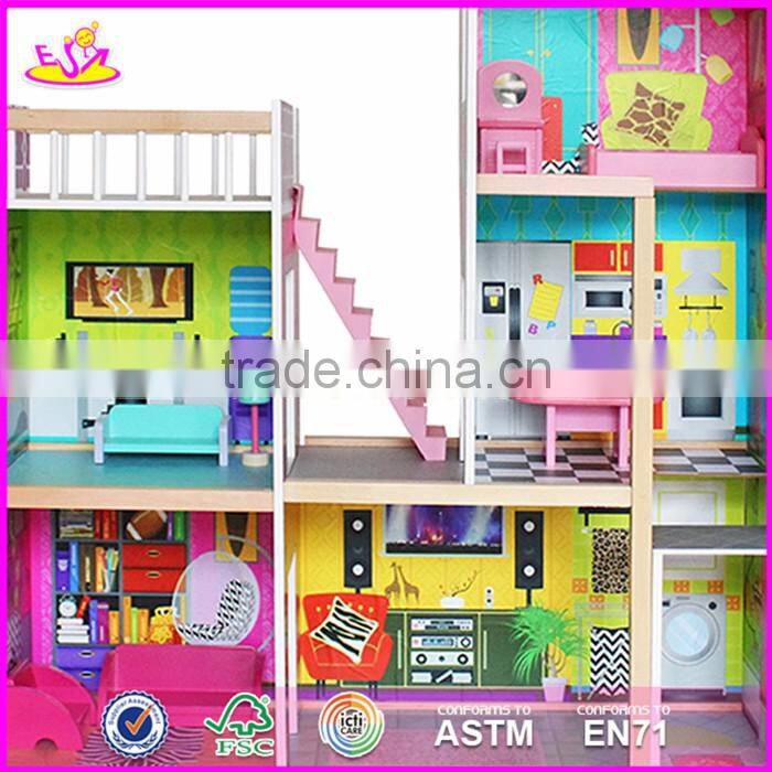 2017 Best gift set luxurious wooden kids doll house with furniture W06A246