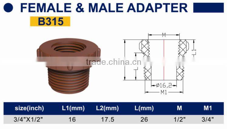 TY High quality PP threaded pipes&fittings FEMALE MALE ADAPTER eco-friendly Cheap Price Full Size factory price list discount