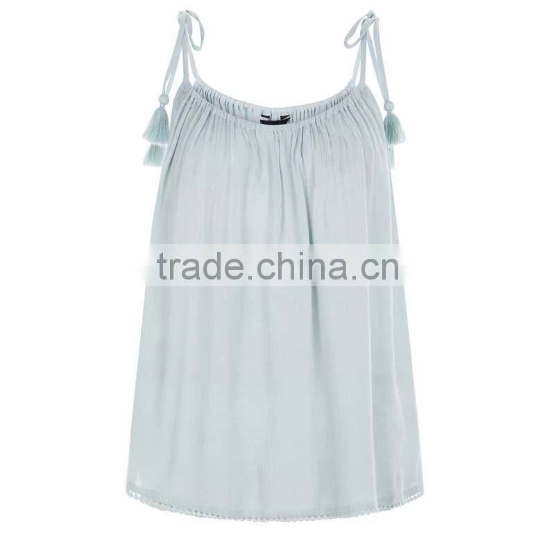 New Fashion Women Casual Tops Mint Green Tie Strap Tank Tops HSB9306