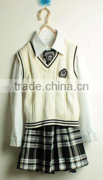 school uniform white shirt with black vest , high quality unisex school uniform
