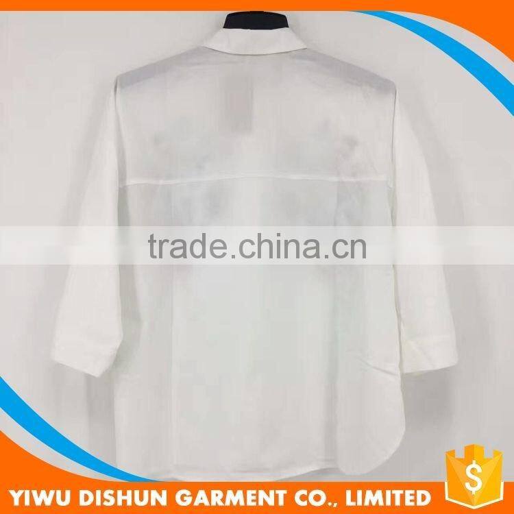 women collar design flower embroidered 3/4 sleeve washed shirt