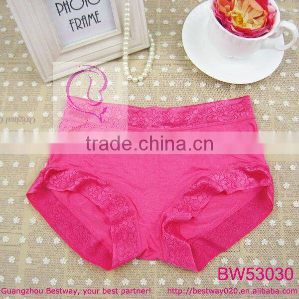Ladies sexy high cut panties bamboo fabric solid color knicker panties with floral side