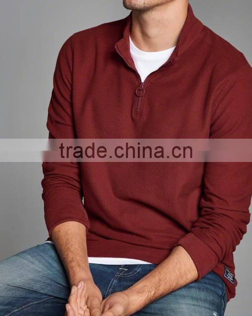 Fashion 100% Cotton Cheap Custom Printed T-shirt long sleeve men plain t shirt tall tee with a quarter zipper Front neckline