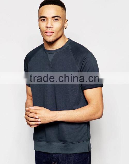 French terry short sleeve pullover plain men spring / summer sweatshirt OEM service