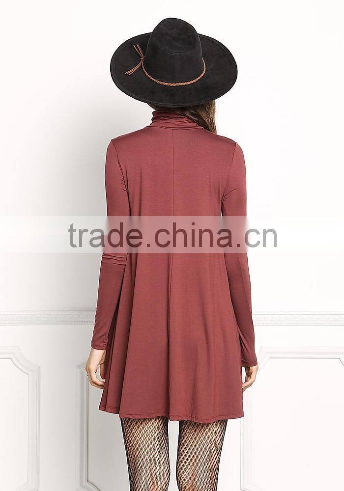 MGOO Custom Made Bulk Price Knit Turtleneck Shift Dress Plain Fashion Lycra Dress Rayon Spandex 220g Vestidos