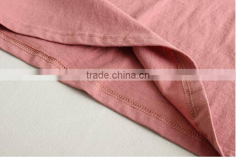 Flower embroidery pure color cotton T-shirt female fresh round collar short sleeve summer new literature and art