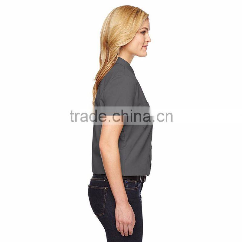 women office working clothes short sleeve polo shirt ladies work uniform style made in china