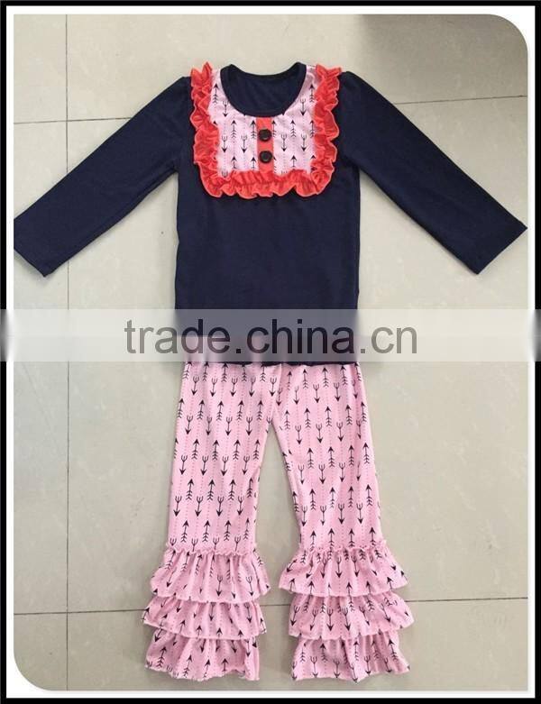 Hot sale cute fashion kids ruffle japamas fashion weastern girls japamas christmas baby outfit wholesale