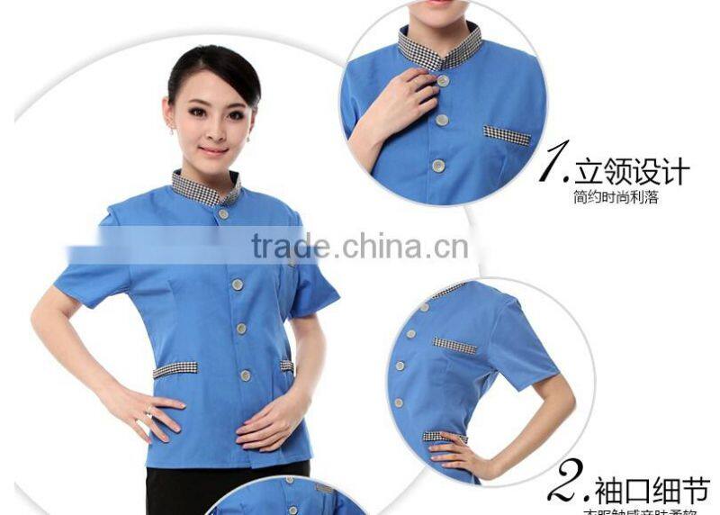 custom perfect fit chinese restaurant nice design hotel housekeeping uniform in guangzhou