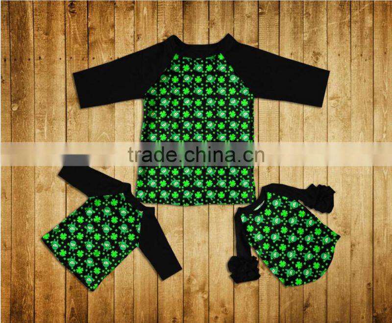 boyi latest designs fashion 3/4 sleeve cotton ruffle raglan top baby girls shirt fmily raglan shirt