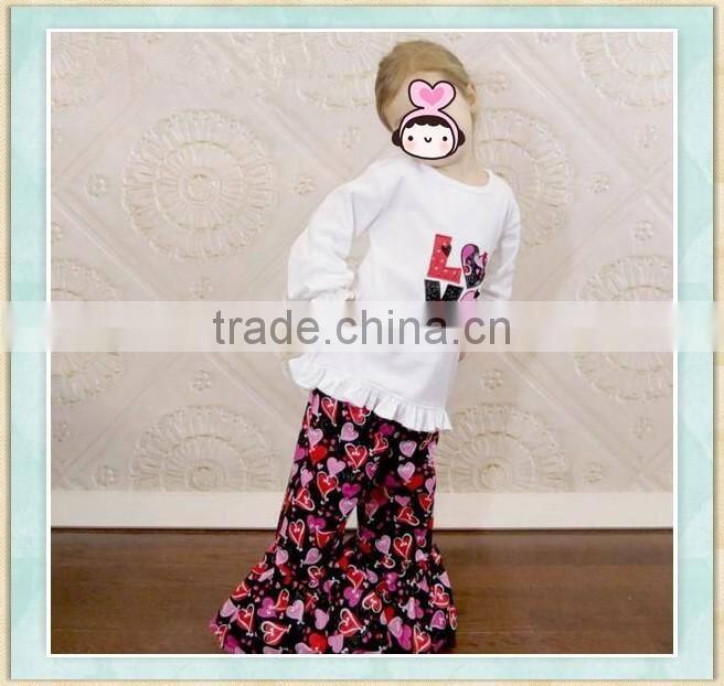 Little Girls Valentine Dresses Valentine Outfit Ruffle Pants Embroidered Shirt Valentine Applique Shirt Boutique Girl Clothing