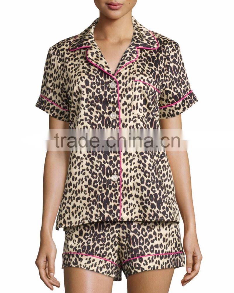 Slim fitted casual leopard pajamas modern print onesie sleepwear for ladies