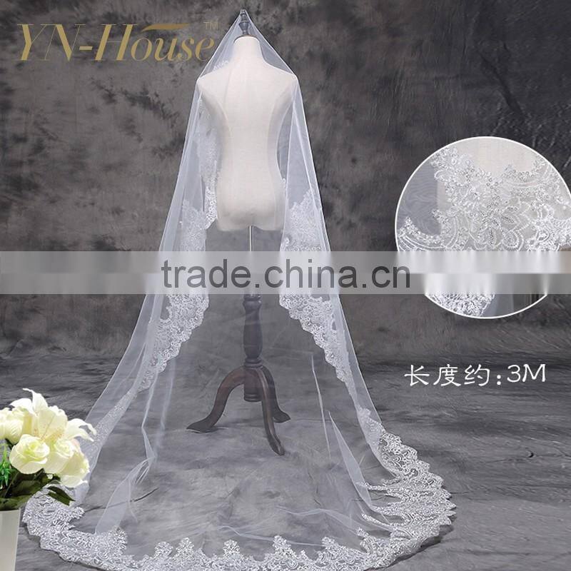 2016 New Fashionable Bridal Accessories five-layer Appliqued Edged White Long Wedding Veil