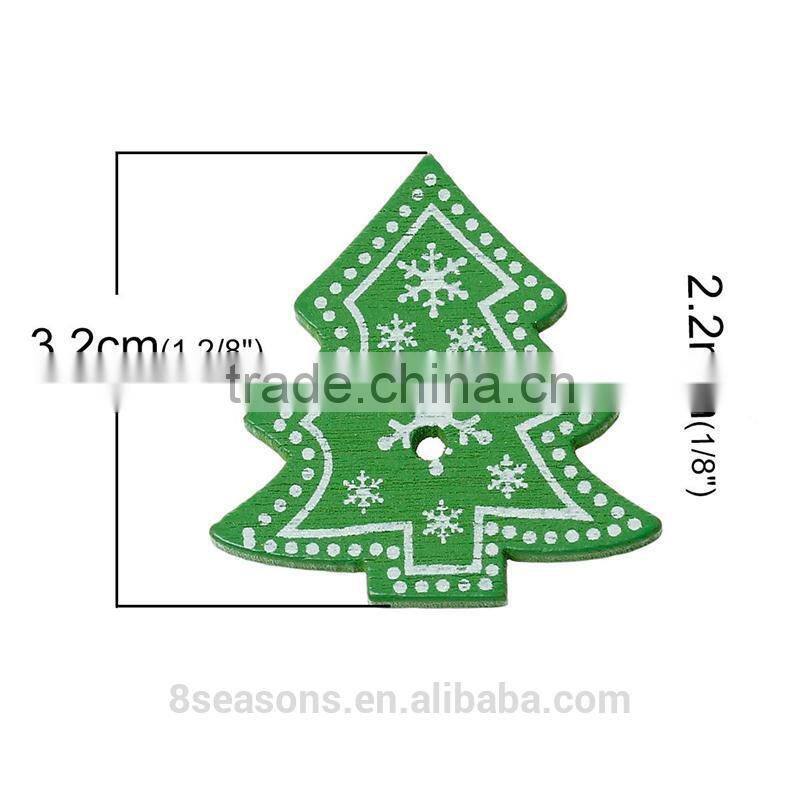 Handmade 3.2cmx3cm Snowflake Christmas tree Two Holes Wood Button for Decorating