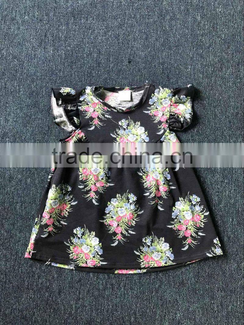 Baby Clothes Fashion Girl Dress Kids Flower Printed Children Frocks Designs Knitted Ruffle Dress