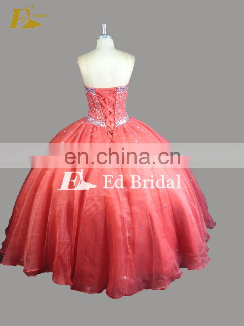 OEM Plus Size Sleeveless Crystal Beaded Organza Made In China Quinceanera Dresses Ball Gown