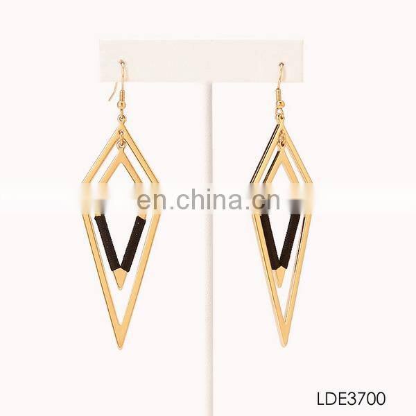 Fashion jewelry hot selling gold plated double rhombus stylish dangle earring