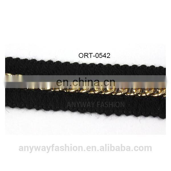 Black woolen yarn crochet chain trim