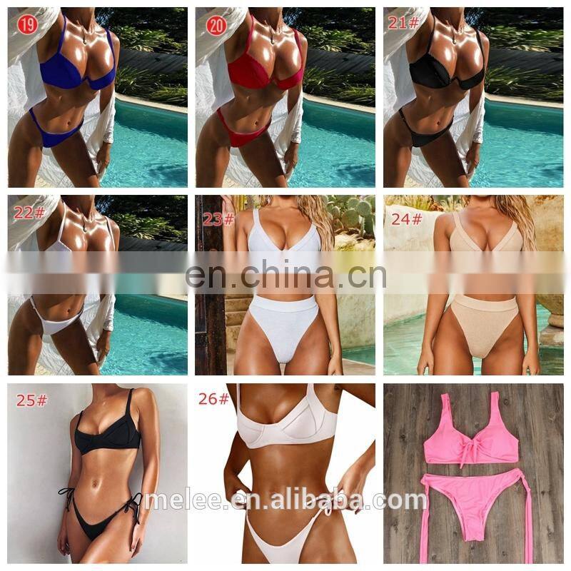 High Cut swimsuit female Push Up Bikinis Mujer Knot Bathing Suit Women Bathers Bandeau Bikini Set Sexy Solid Swimwear New