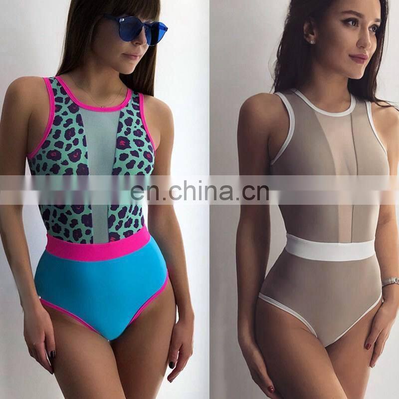Women 2019 Patchwork Mesh New High Cut Beach Bikini Leopard Print Sexy Thong Swimwear Mujer Padded Hollow Beauty Back Swimsuit