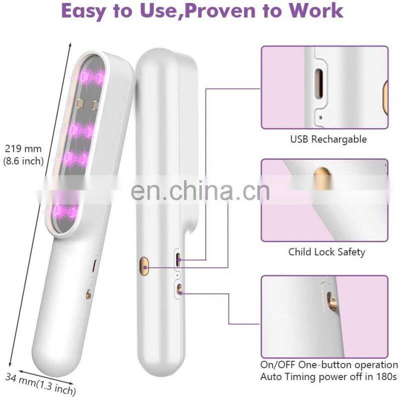 UV disinfection stick, portable LED disinfection lamp USB Rechargeable UV C sterilizer wand