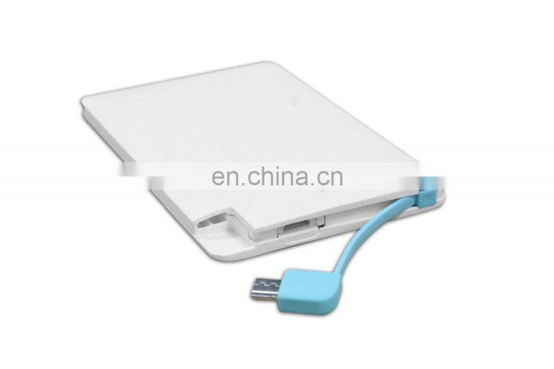 slim 2500mAh power bank self charging cable card usb power charger