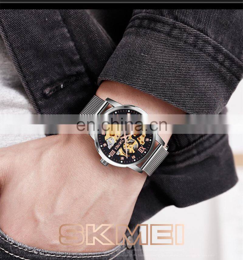 luxury SKMEI 9199 automatic mechanical movement stainless steel men wrist watch
