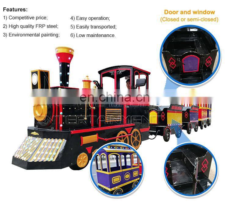 Attraction kids steam old fashion battery operated trackless train mini train set manufacturer