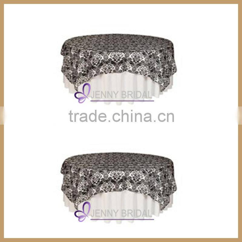 TL015A Luxury Black Damask Flocking Taffeta Tablecloths Table Overlays