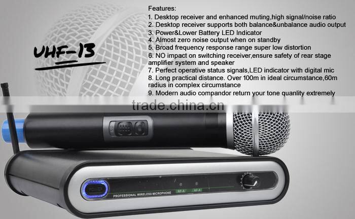 Professional Plastic Body Best Wireless Microphone For Karaoke UHF-13