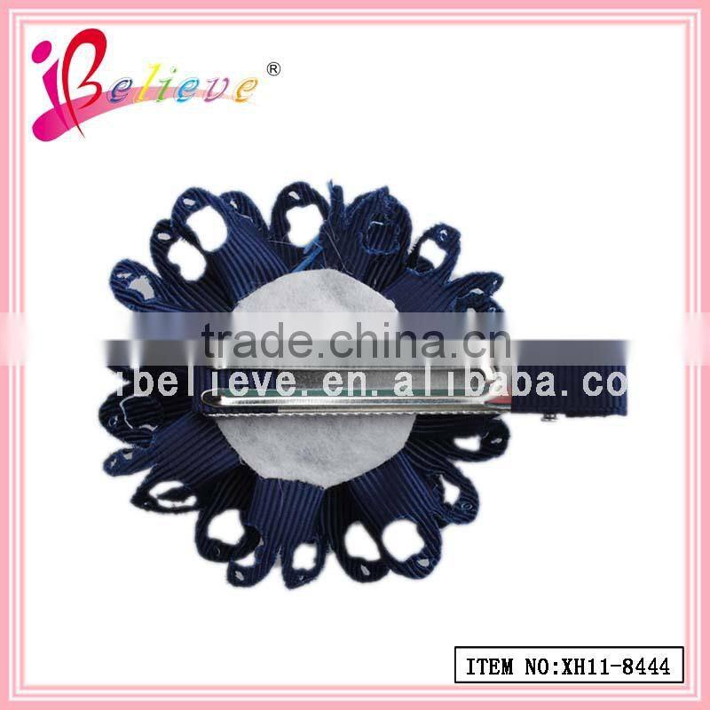 Super hot sale solid ribbon flower fancy hair clips for girls fashion jewelry (XH11-8444)