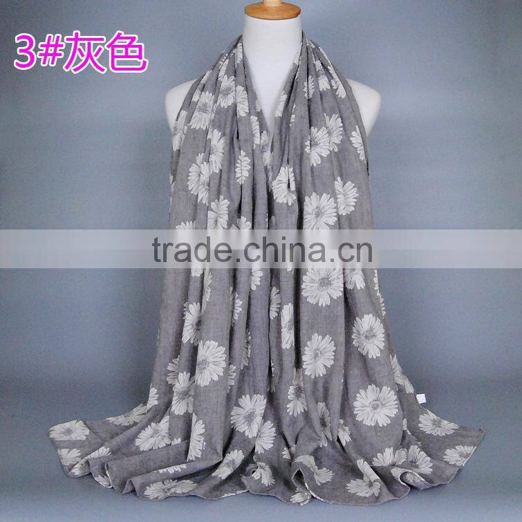 New Style Autumn Winter Sunflower Printed Cotton Linen Muslim Hijab Shawls And Scarves