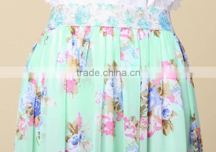 Summer Floral Green Chiffon Business Suit for Women Skirt