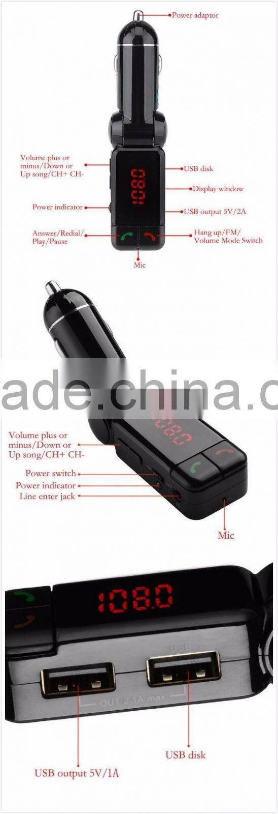 Hot Sale Wireless LCD Bluetooth 12V MP3 Player Dual USB Charger Handsfree FM Transmitter Car Kit