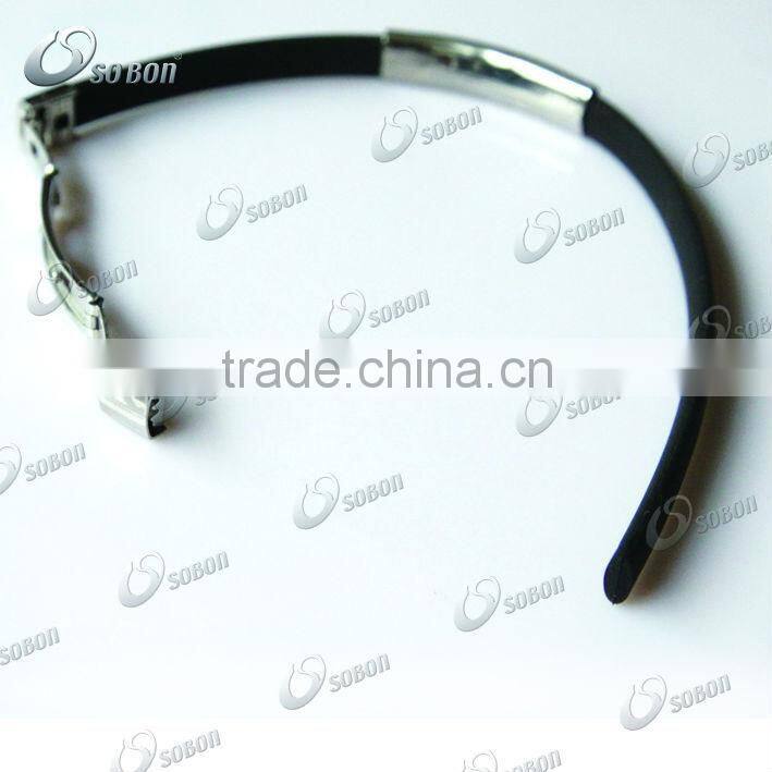 Fitness sport health energy care silicone bracelet with metal plate engraved logo