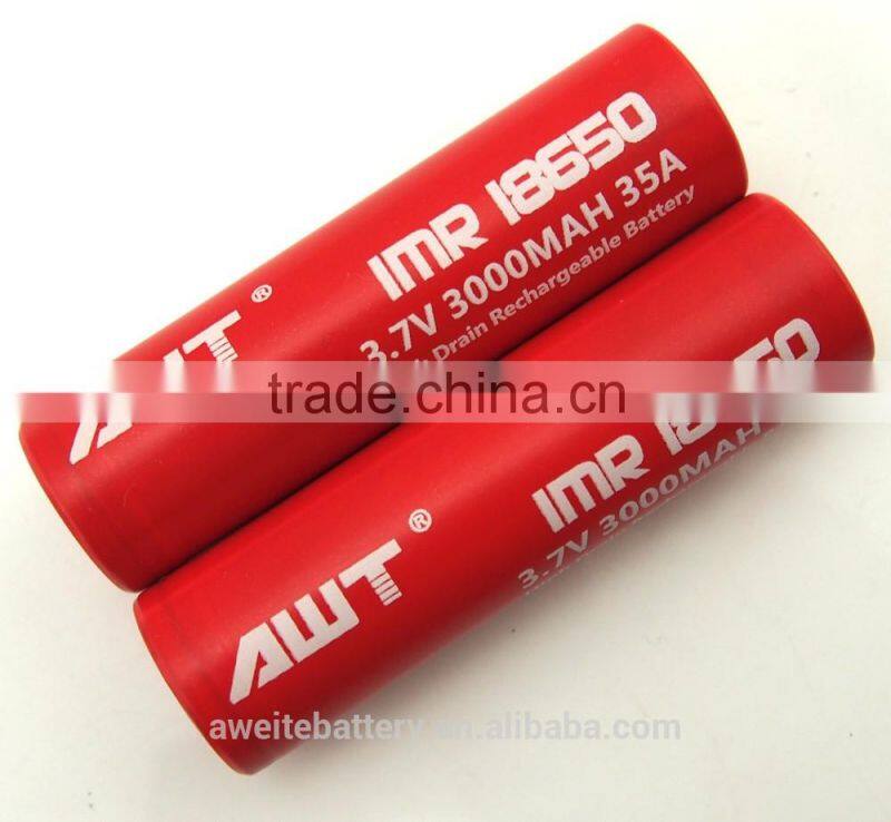 Hot selling AWT 18650 3000mah 35A 3.7v Subox mini kit vape mod box mod griffin rta philippines awt 18650