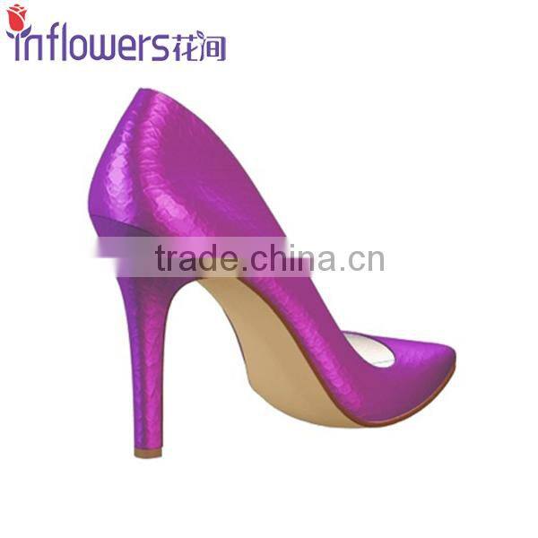 Purple bright color leather pointed toe ladies sexy high heels