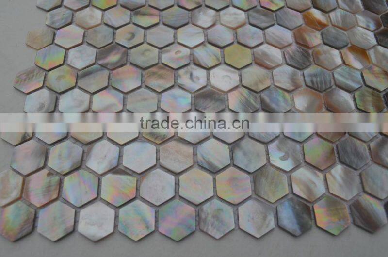 penguin sea shell mosaic in hexagonal pattern , wall tile,interior wall decoration