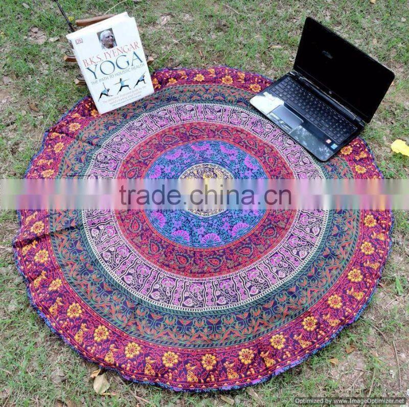 Indian Round Mandala Hippie Tapestry Roundie Yoga Mat Beach Throw Cotton Dorm Decor Table Cover