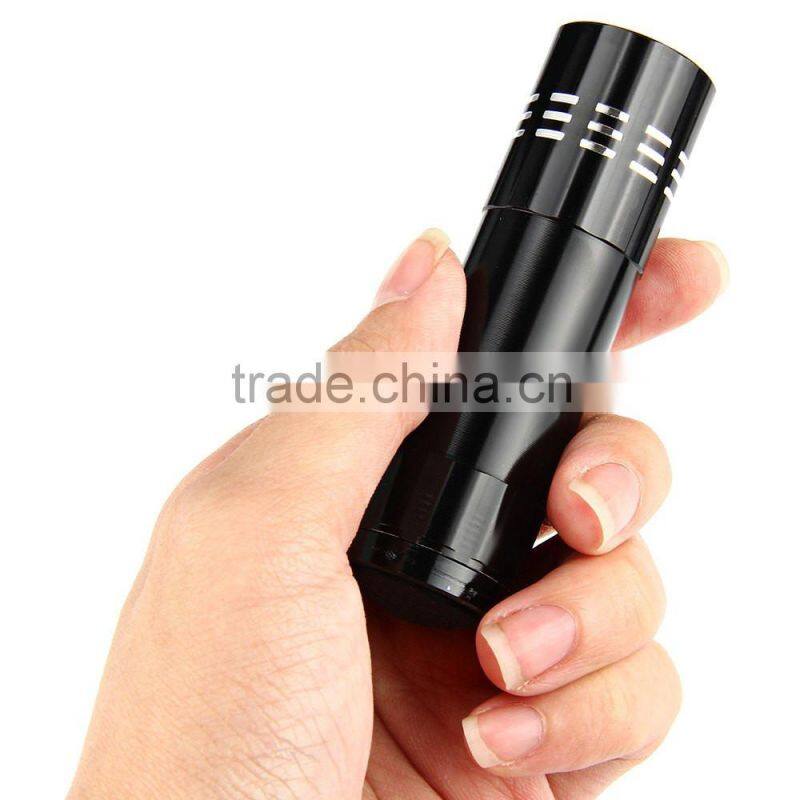 Camping Mini 9 LED flashlight high power 9 leds flash light Black Hiking Torch Lamp Flashlight use 3* AAA battery