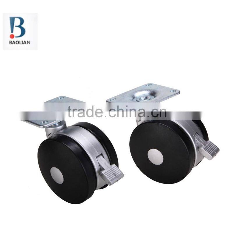 3" black rivet nylon furniture caster with plate and brake