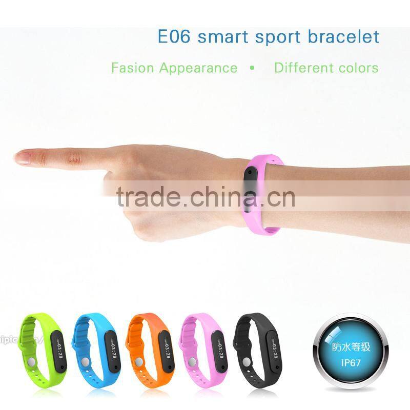 2015 Touch Screen Smart Band Wristband E06 Bracelet Fitness Wearable Tracker Waterproof IP67 Bluetooth Watch for Android 4.4