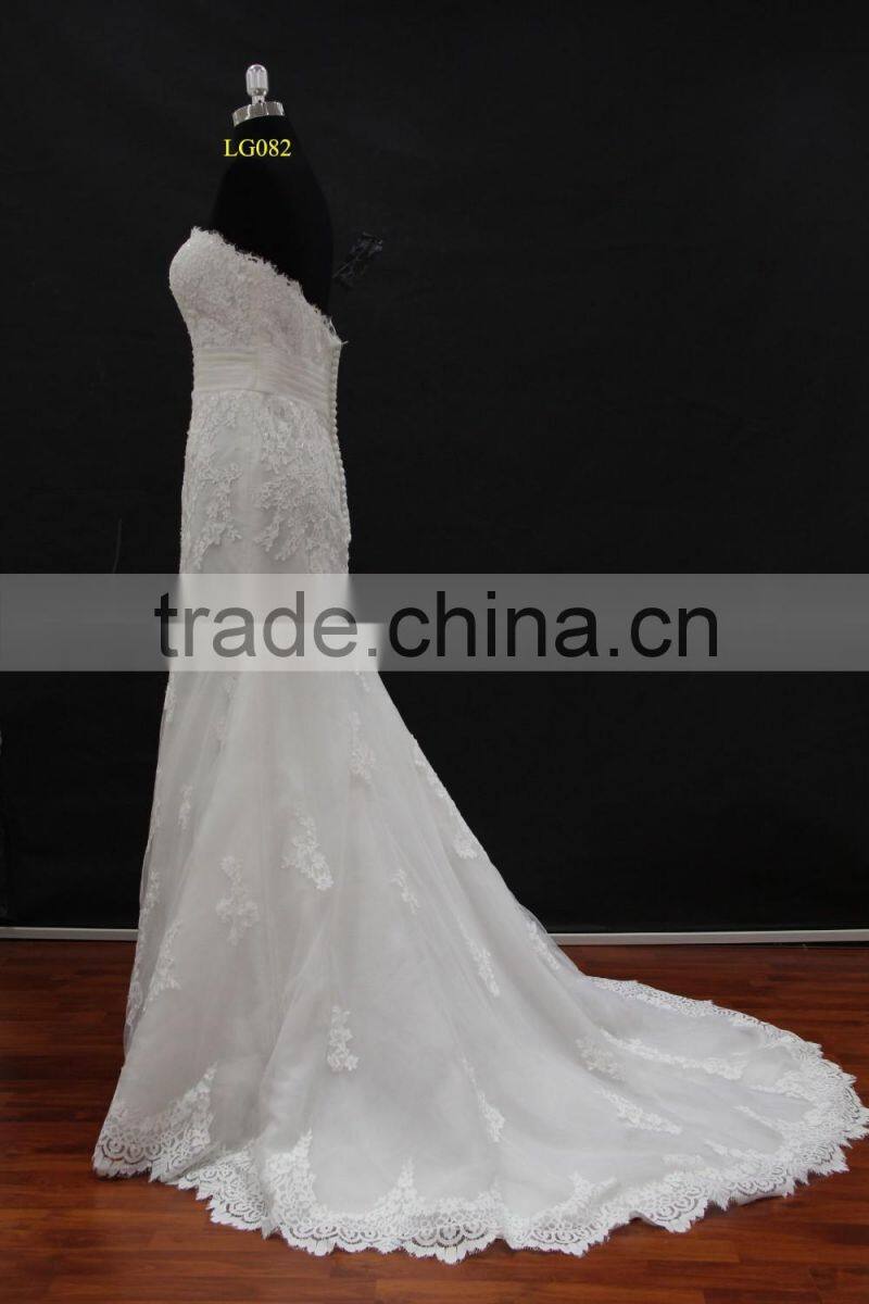 Real factory sample! organza drapping belt popular french lace applique wedding dress