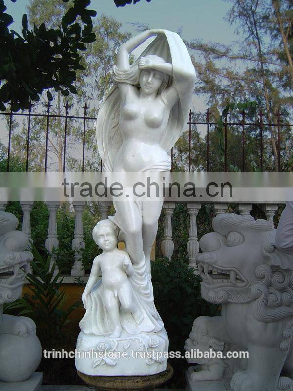 Naked Woman Statue White Marble Stone Hand Sculpture Carving