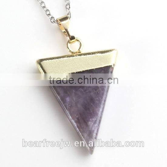 New Trendy Gold Plated Semi-Precious Gemstones Triangular Pyramid Chakra Pendant For Necklace