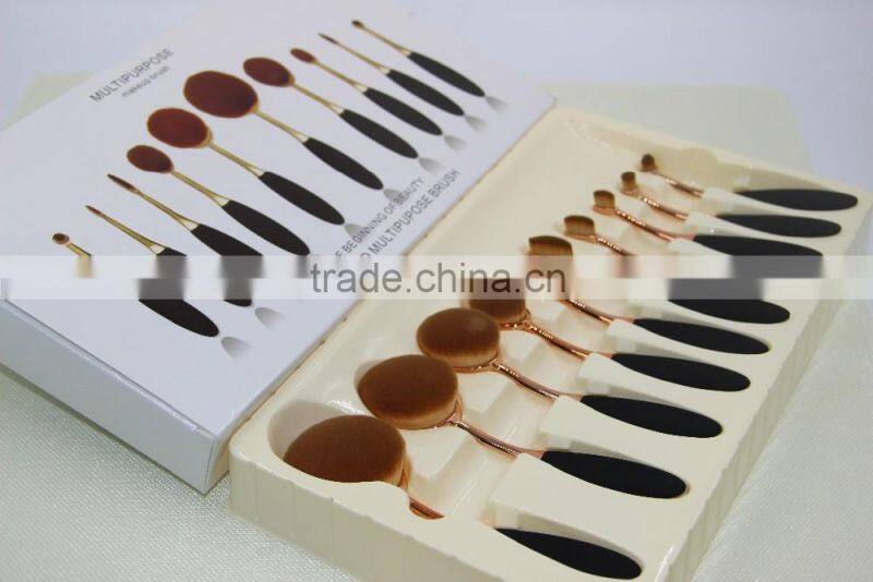 Factory directly super soft black rose gold oval makeup brush 10pcs with rose gold package